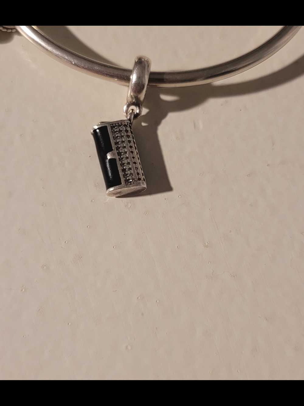 Pandora Silver Handbag Charm with Black Enamel Accent
